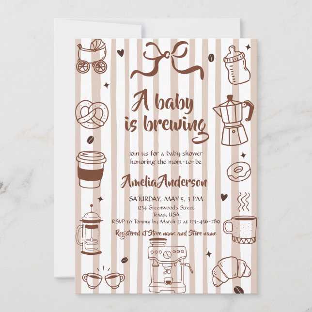 Convite Baby Brewing Coffee Theme Latte Girl Baby Shower (Frente)