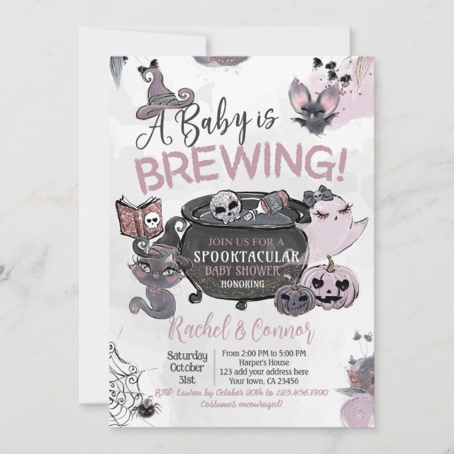 Convite Baby Brewing Hallowen Baby Shower (Frente)