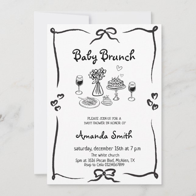 Convite Baby Brunch Chá de fraldas Neutro de Gênero (Frente)