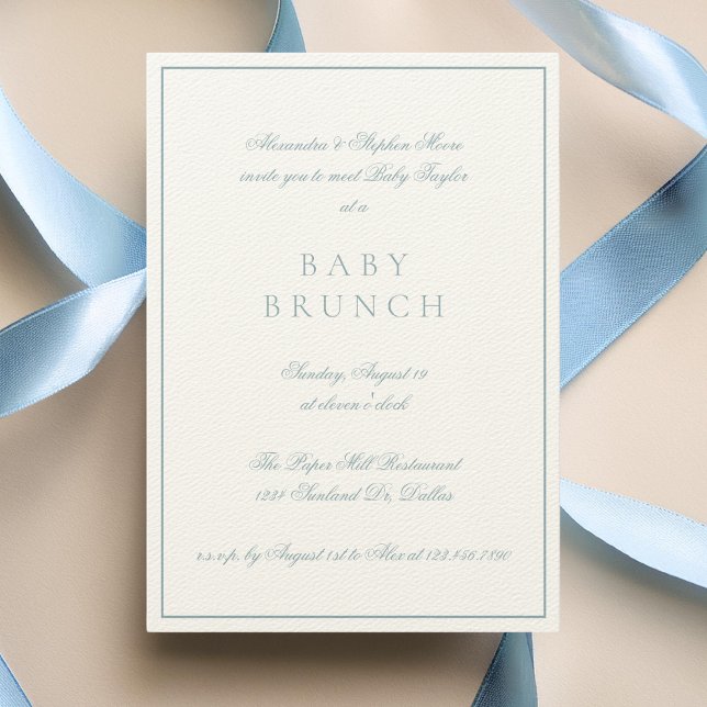 Convite Baby Brunch Elegant Formal Calliographic Blue (Criador carregado)