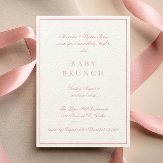 Convite Baby Brunch Elegant Formal Calliographic Pink