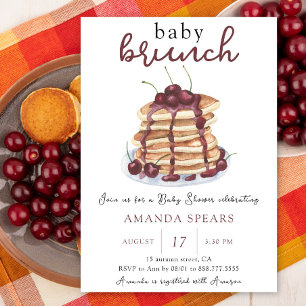 Convite Baby Brunch Pancakes, doce Chá de fraldas de cerej