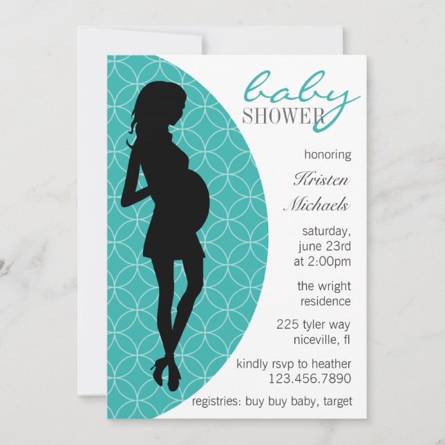 Convite Baby Bump Silhouette Convida [Teal] (Frente)