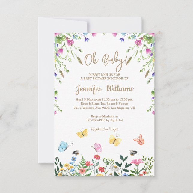 Convite baby, chá de fraldas neutro de gênero, chic floral (Frente)