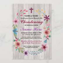 Baby Christening Baptism Floral Cross Wood Convida