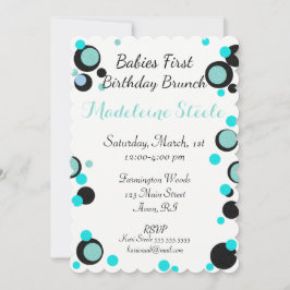 Convite BABY & CO Teal Blue & Black Bolinhas Party