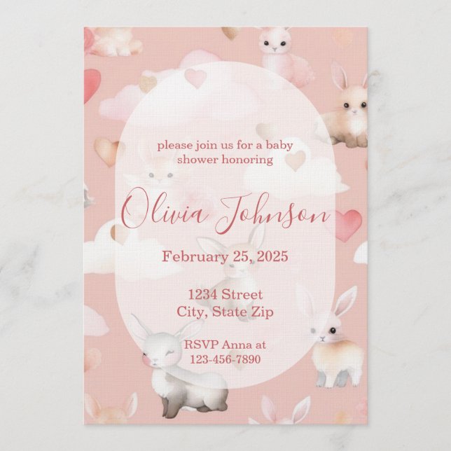 Convite Baby Cupid Animals Baby Shower Invitation (Frente)