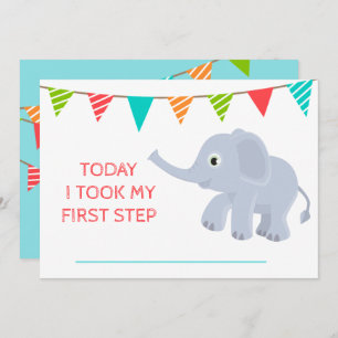 Convite Baby Cute Monthly Growth Blue Elephant