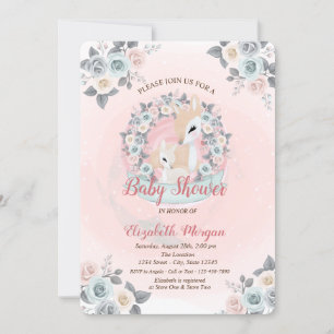 Convite Baby Deers Floral Watercolor Chá de fraldas