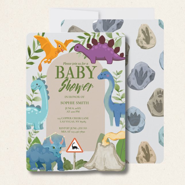 Convite Baby Dinosaurs, Volcano, T-Rex Baby Shower  (Criador carregado)