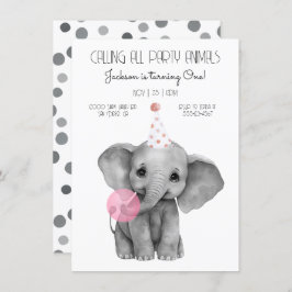 Convite Baby Elephant black and white Birday