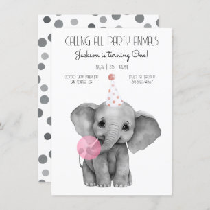 Convite Baby Elephant black and white Birday