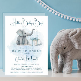 Convite Baby Elephant Hello Baby Boy Blue Baby Sprinkle