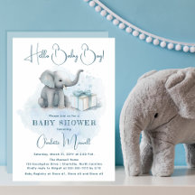 Baby Elephant Hello Baby Boy Blue Chá de fraldas