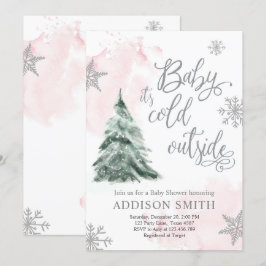 Convite Baby está frio lá fora Chá Winter Tree Girl