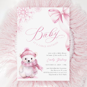 Convite Baby Está Frio Lá Fora Chuveiro de Bebê Urso Rosa