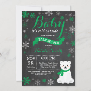 Convite Baby Está Frio Lá Fora Urso Polar Verde Chamada de