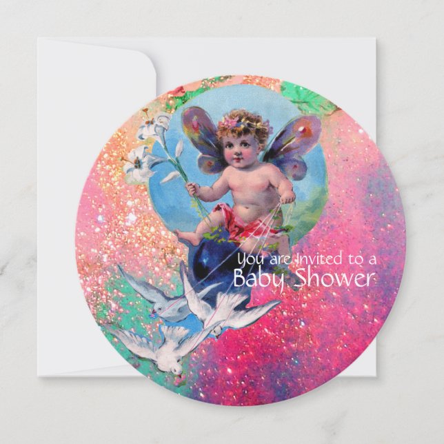 CONVITE BABY FAIRY COM DOVAS EM CHANCES DE PINCO (Frente)