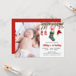 Convite Baby first birthday Christmas themed