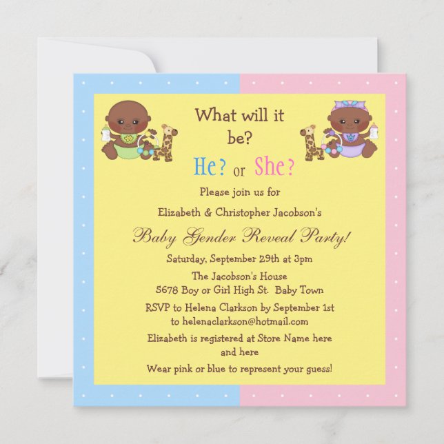 Convite Baby Gender Reveal African American Baby (Frente)