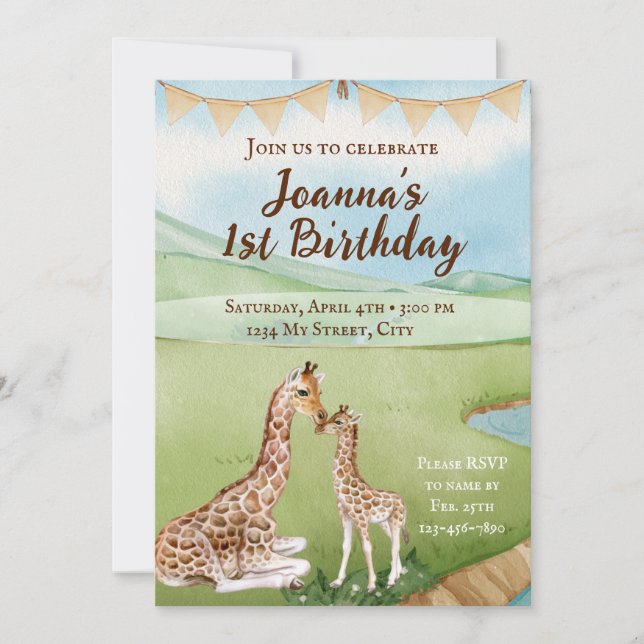 Convite Baby Giraffe Aniversário (Frente)