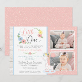 Convite Baby Giraffe First Birthday Floral Photo Collage