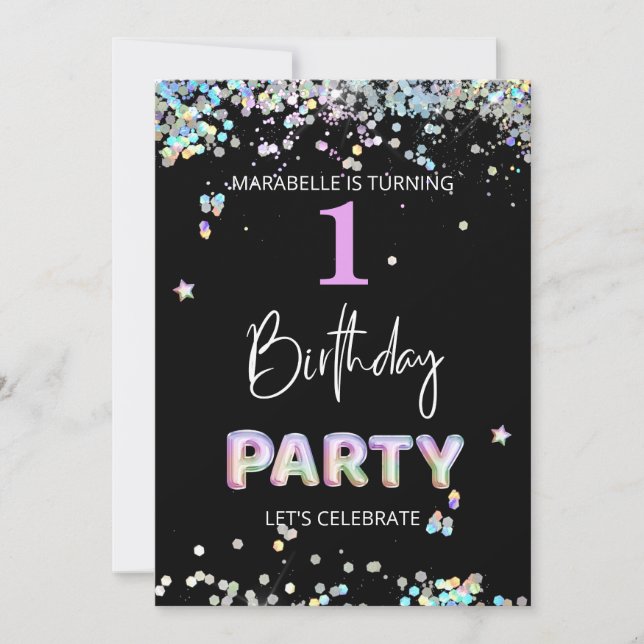 Convite *~* BABY GIRL 1rua Um Primeiro Aniversário do Arco (Frente)