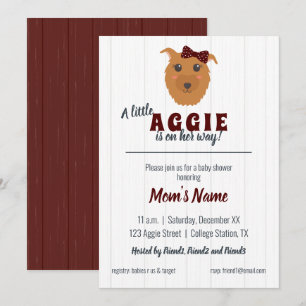 Convite Baby Girl Aggie Dog Maroon Chá de fraldas