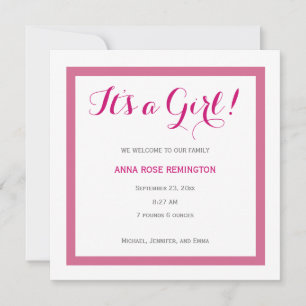 Convite Baby Girl Announcing Classic Style Pink A2