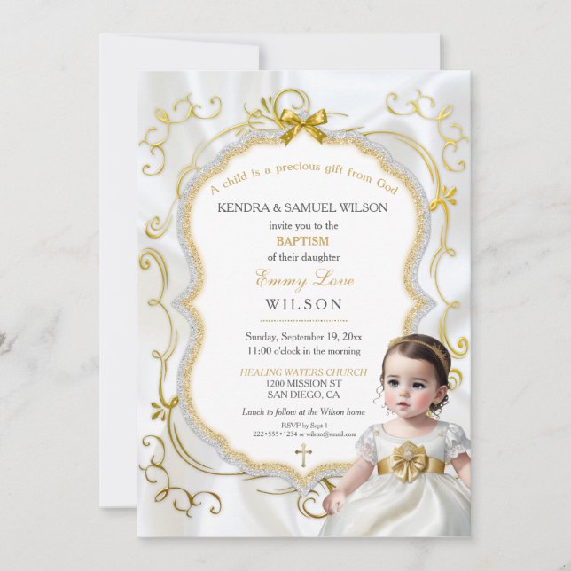 Convite Baby Girl Baptism Communening Bíblia de Natal (Frente)