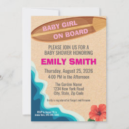 Convite Baby Girl Board Surfboard Baby Shower Invitation