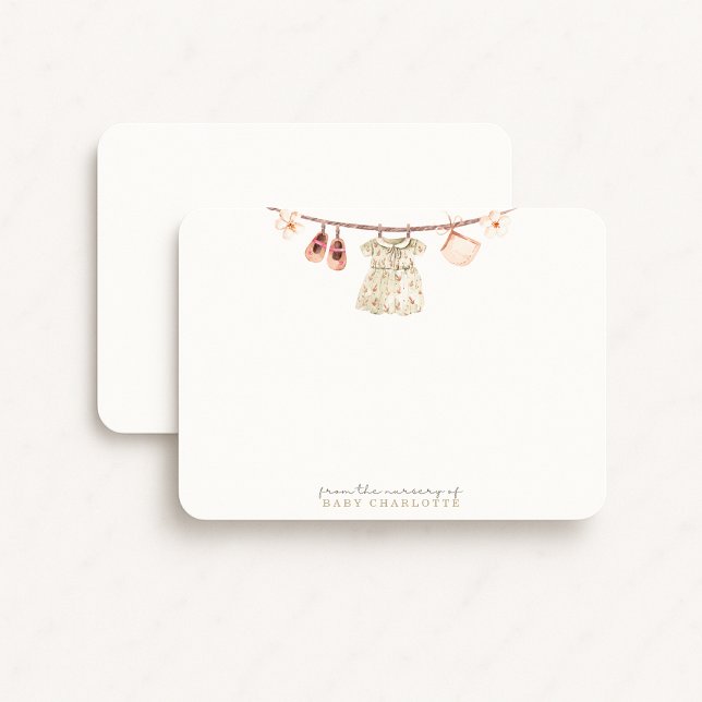 Convite Baby Girl Clothesline Nursery Note Card (Criador carregado)