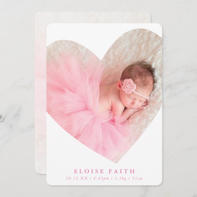 Convite BABY GIRL foto-fofo quadro cardíaco rosa (Frente/Verso)