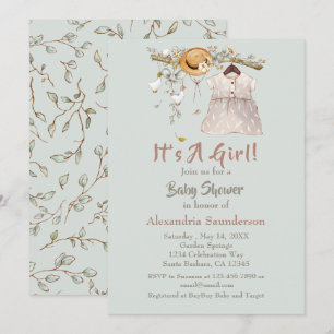 Convite Baby Girl Greenery Botanical Boho
