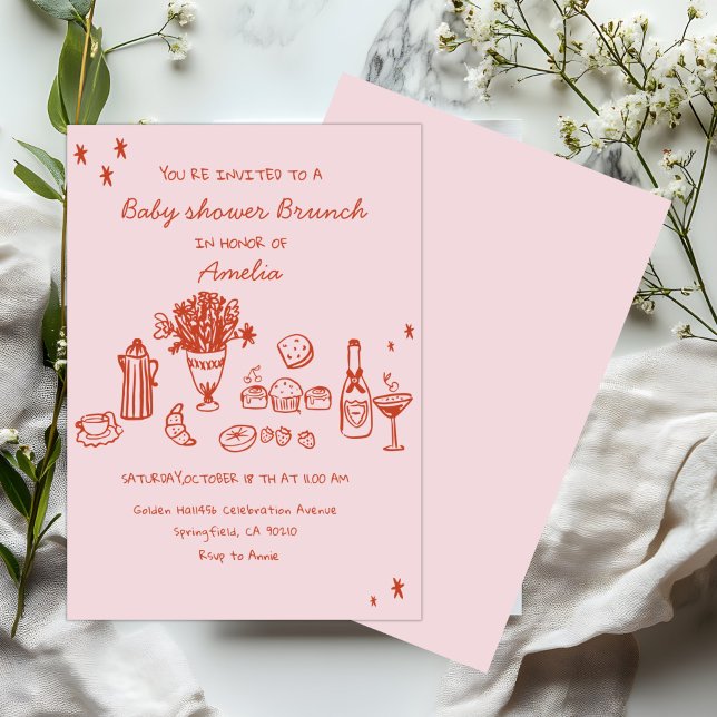 Convite Baby Girl  Hand Drawn Baby Shower Brunch (Criador carregado)