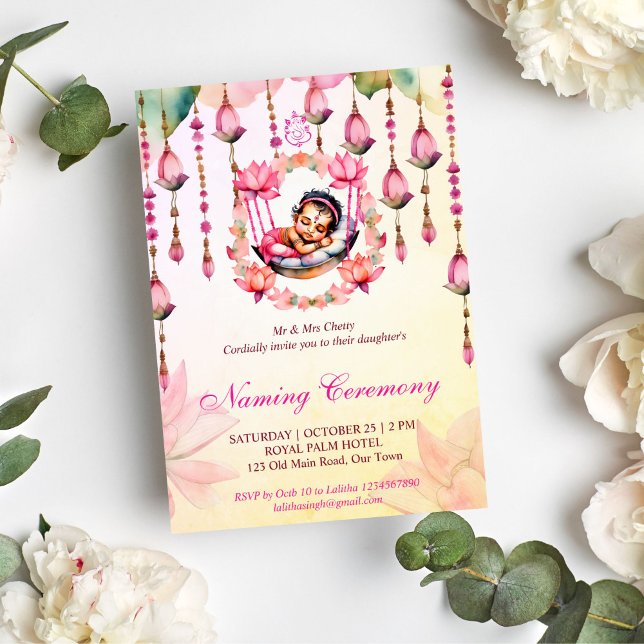 Convite Baby Girl Naming Namkaran Cradle Ceremony (Baby girl Naming cradele namkaran ceremony editable template invitation instant digital download)