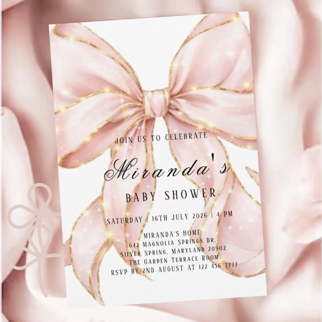 Convite Baby Girl Pink Bow Baby Shower Invitation (Criador carregado)