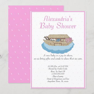 Convite Baby Girl Pink Noah's Ark Chá de fraldas Invitatio