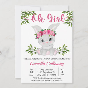 Convite Baby Girl Rosa Floral Chá de fraldas