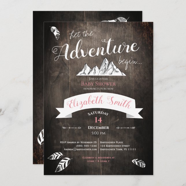 Convite Baby girl Rustic adventure babyshower (Frente/Verso)