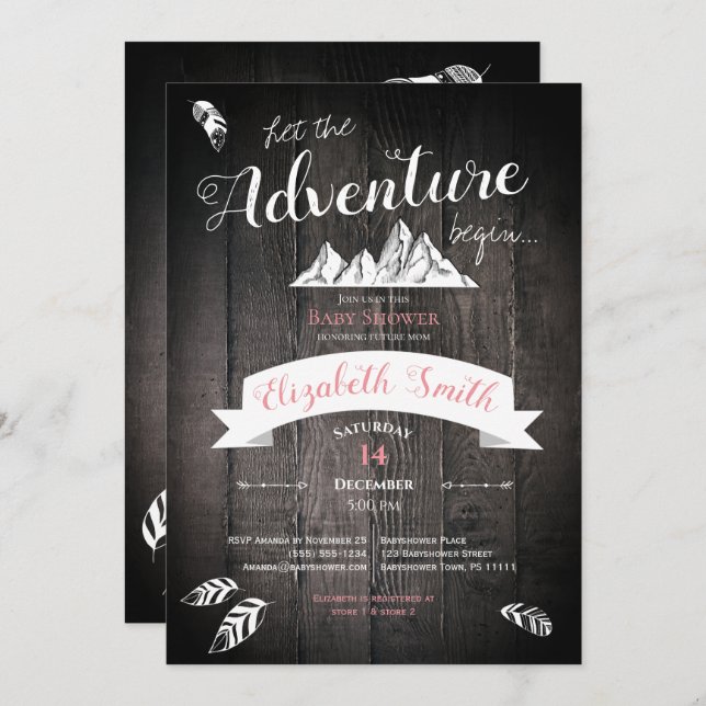 Convite Baby girl Rustic adventure babyshower (Frente/Verso)