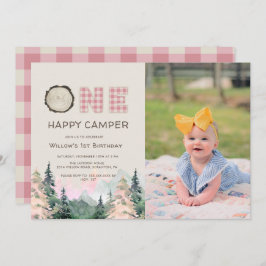 Convite Baby Girl Rustic One Happy Camper Birday