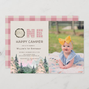 Convite Baby Girl Rustic One Happy Camper Birday