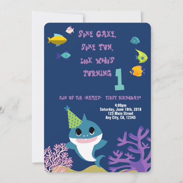Convite Baby Girl Shark Personalised Festa de aniversário  (Frente)