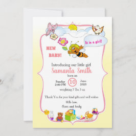Convite baby girl shower invitation with a cute bee