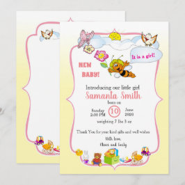 Convite baby girl shower invitation with a cute bee