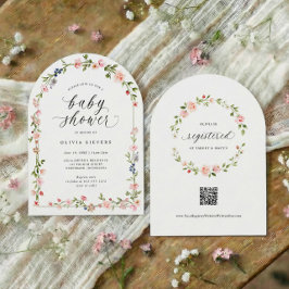 Convite Baby Girl Shower Pink Watercolor Floral Arch