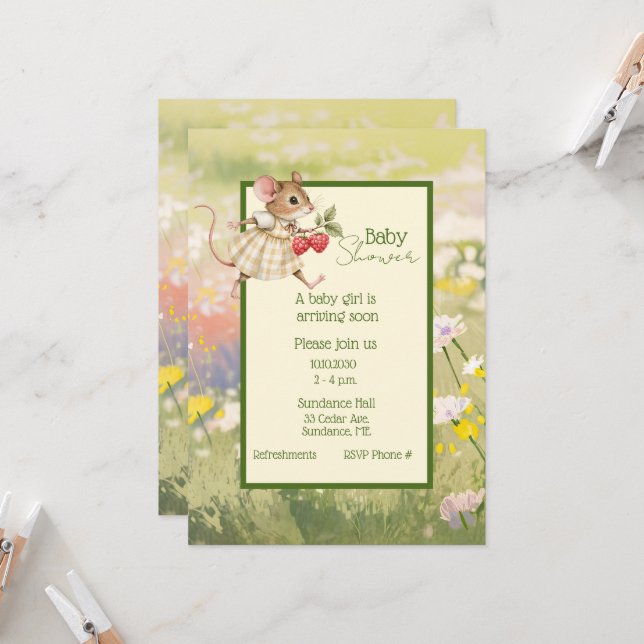 Convite Baby Girl Woodland Animal Shower (Frente/Verso In Situ)