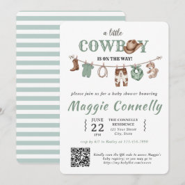 Convite Baby Green Little Cowboy is on the Way Invitation