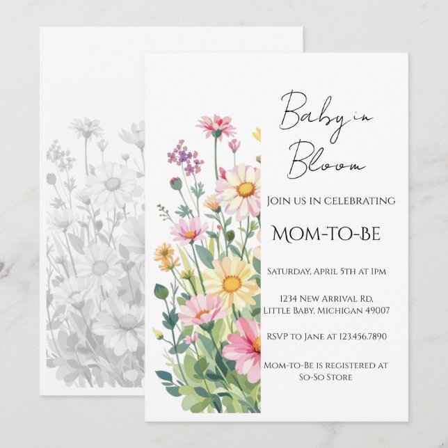 Convite Baby in Bloom - Baby Shower Invitation (Frente/Verso)